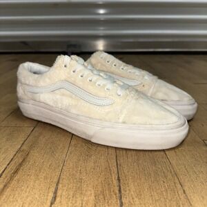 Vans Old Skool Sherpa Sneakers Unisex Sz 7M 8.5W White Faux Fur Comfort Lace Up